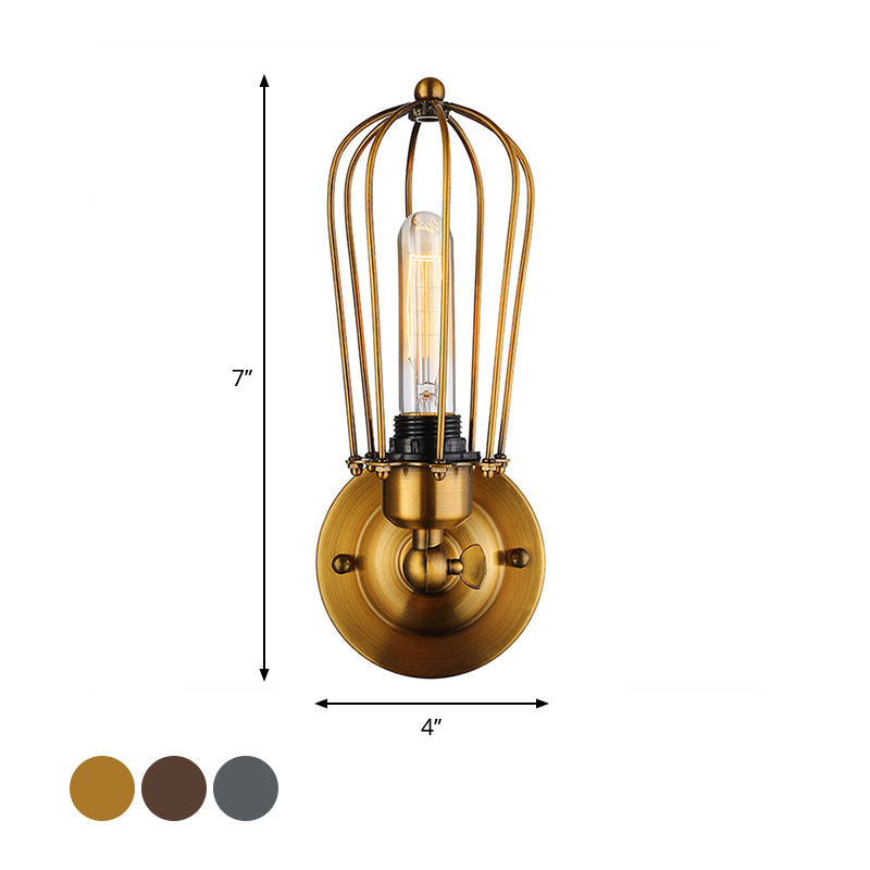 1 Head Mini Wall Sconce Light with Cage Shade Vintage Style Dark Rust/Brass Metallic Wall Lamp for Living Room Clearhalo 'Art deco wall lights' 'Cast Iron' 'Glass' 'Industrial wall lights' 'Industrial' 'Middle century wall lights' 'Modern' 'Rustic wall lights' 'Tiffany' 'Traditional wall lights' 'Wall Lamps & Sconces' 'Wall Lights' Lighting' 612738