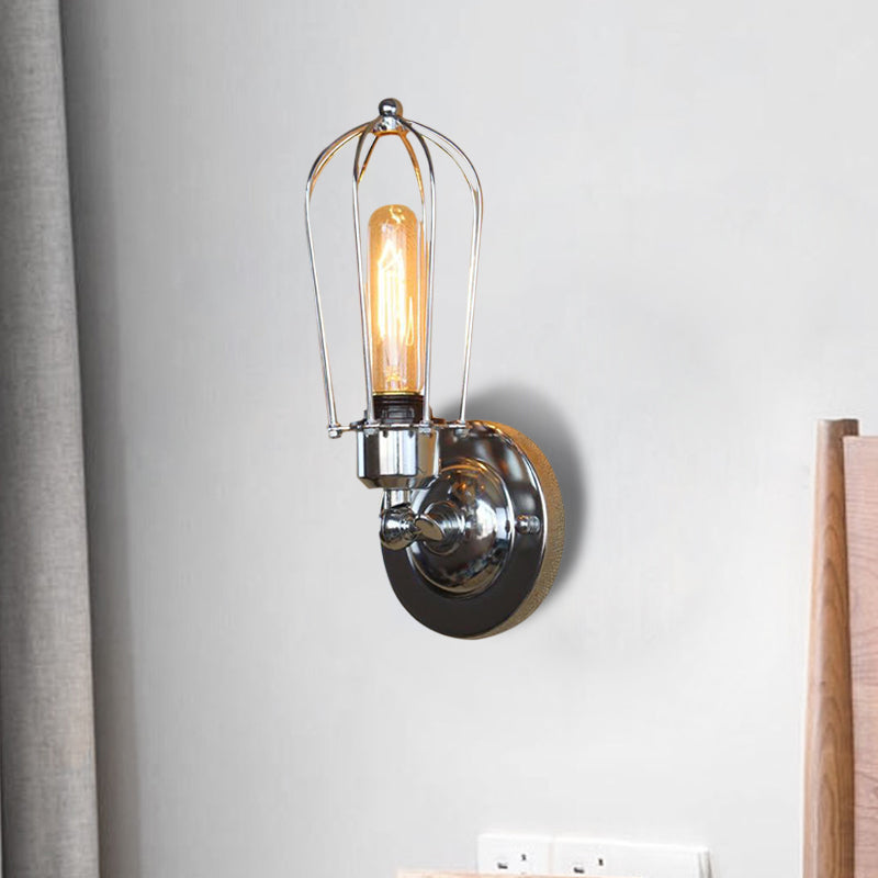 1 Head Mini Wall Sconce Light with Cage Shade Vintage Style Dark Rust/Brass Metallic Wall Lamp for Living Room Clearhalo 'Art deco wall lights' 'Cast Iron' 'Glass' 'Industrial wall lights' 'Industrial' 'Middle century wall lights' 'Modern' 'Rustic wall lights' 'Tiffany' 'Traditional wall lights' 'Wall Lamps & Sconces' 'Wall Lights' Lighting' 612744
