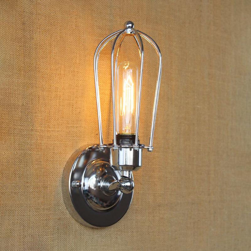 1 Head Mini Wall Sconce Light with Cage Shade Vintage Style Dark Rust/Brass Metallic Wall Lamp for Living Room Clearhalo 'Art deco wall lights' 'Cast Iron' 'Glass' 'Industrial wall lights' 'Industrial' 'Middle century wall lights' 'Modern' 'Rustic wall lights' 'Tiffany' 'Traditional wall lights' 'Wall Lamps & Sconces' 'Wall Lights' Lighting' 612745