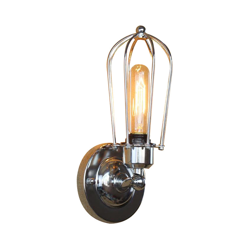1 Head Mini Wall Sconce Light with Cage Shade Vintage Style Dark Rust/Brass Metallic Wall Lamp for Living Room Clearhalo 'Art deco wall lights' 'Cast Iron' 'Glass' 'Industrial wall lights' 'Industrial' 'Middle century wall lights' 'Modern' 'Rustic wall lights' 'Tiffany' 'Traditional wall lights' 'Wall Lamps & Sconces' 'Wall Lights' Lighting' 612746