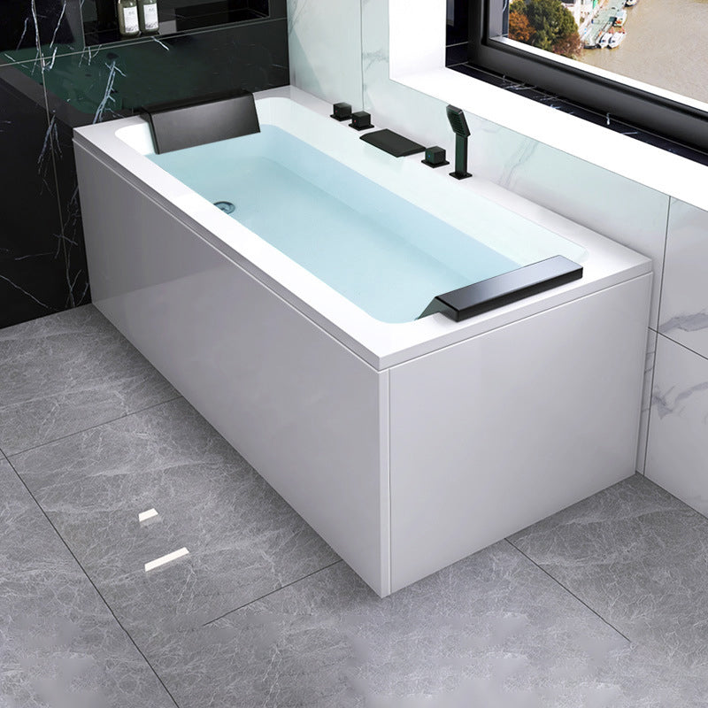 Modern Soaking Freestanding Bathtub White Acrylic Rectangular Bath Tub Left Tub with Black 5-Piece Set Clearhalo 'Bathroom Remodel & Bathroom Fixtures' 'Bathtubs' 'Home Improvement' 'home_improvement' 'home_improvement_bathtubs' 'Showers & Bathtubs' 6127759