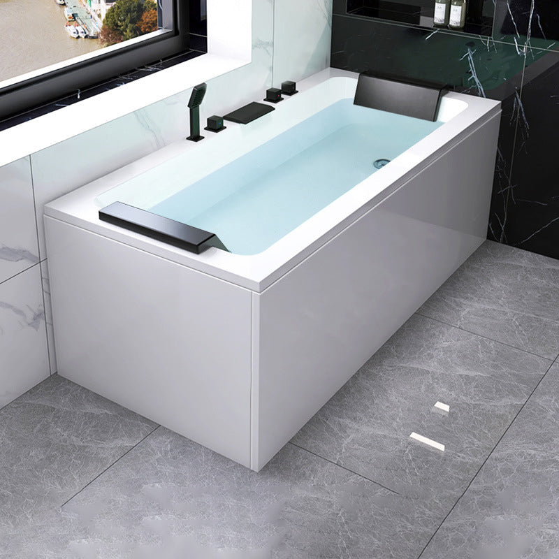 Modern Soaking Freestanding Bathtub White Acrylic Rectangular Bath Tub Right Tub with Black 5-Piece Set Clearhalo 'Bathroom Remodel & Bathroom Fixtures' 'Bathtubs' 'Home Improvement' 'home_improvement' 'home_improvement_bathtubs' 'Showers & Bathtubs' 6127760