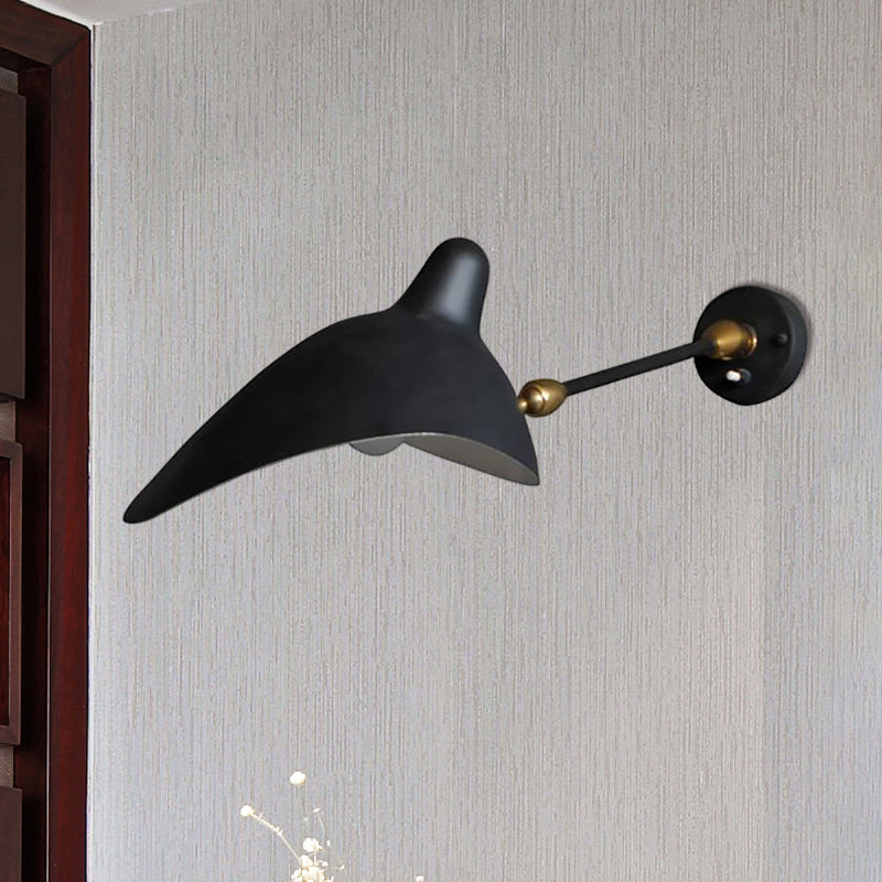1/3-Light Living Room Wall Sconce Light with Duckbill Metallic Shade Black Finish Adjustable Wall Lamp Clearhalo 'Cast Iron' 'Glass' 'Industrial' 'Modern wall lights' 'Modern' 'Tiffany' 'Traditional wall lights' 'Wall Lamps & Sconces' 'Wall Lights' Lighting' 612946