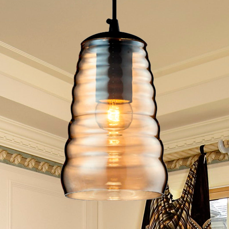 Bowl/Cylindrical/Saucer Shape Pendant Lamp Modernist Clear/Amber Ruffle Glass Black Hanging Light Fixture Amber Cylinder Clearhalo 'Ceiling Lights' 'Glass shade' 'Glass' 'Modern Pendants' 'Modern' 'Pendant Lights' 'Pendants' Lighting' 612983