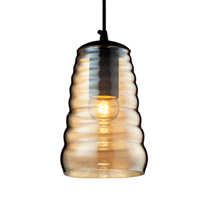 Bowl/Cylindrical/Saucer Shape Pendant Lamp Modernist Clear/Amber Ruffle Glass Black Hanging Light Fixture Clearhalo 'Ceiling Lights' 'Glass shade' 'Glass' 'Modern Pendants' 'Modern' 'Pendant Lights' 'Pendants' Lighting' 612986