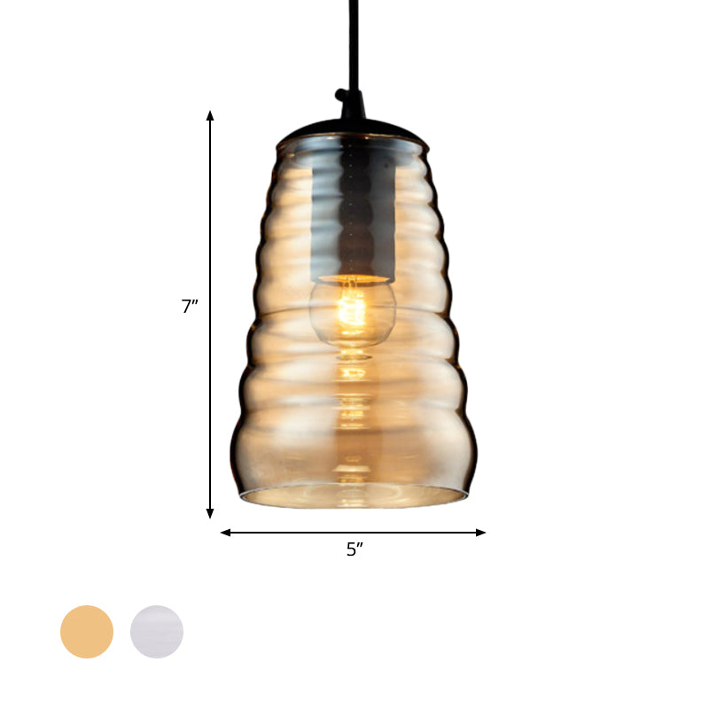 Bowl/Cylindrical/Saucer Shape Pendant Lamp Modernist Clear/Amber Ruffle Glass Black Hanging Light Fixture Clearhalo 'Ceiling Lights' 'Glass shade' 'Glass' 'Modern Pendants' 'Modern' 'Pendant Lights' 'Pendants' Lighting' 612987