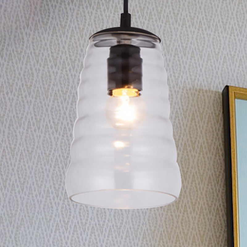 Bowl/Cylindrical/Saucer Shape Pendant Lamp Modernist Clear/Amber Ruffle Glass Black Hanging Light Fixture Clear Cylinder Clearhalo 'Ceiling Lights' 'Glass shade' 'Glass' 'Modern Pendants' 'Modern' 'Pendant Lights' 'Pendants' Lighting' 612988