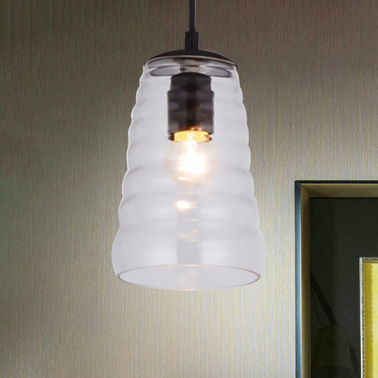 Bowl/Cylindrical/Saucer Shape Pendant Lamp Modernist Clear/Amber Ruffle Glass Black Hanging Light Fixture Clearhalo 'Ceiling Lights' 'Glass shade' 'Glass' 'Modern Pendants' 'Modern' 'Pendant Lights' 'Pendants' Lighting' 612990