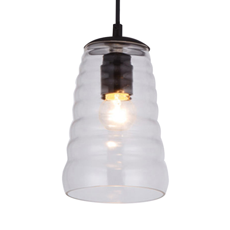 Bowl/Cylindrical/Saucer Shape Pendant Lamp Modernist Clear/Amber Ruffle Glass Black Hanging Light Fixture Clearhalo 'Ceiling Lights' 'Glass shade' 'Glass' 'Modern Pendants' 'Modern' 'Pendant Lights' 'Pendants' Lighting' 612991