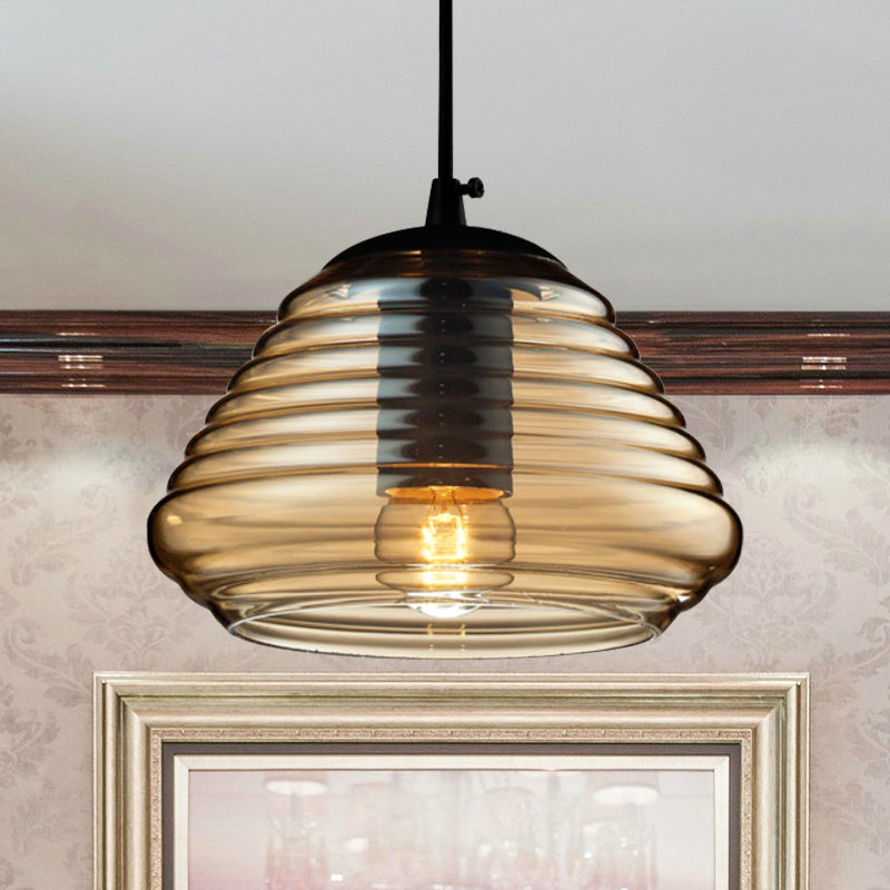 Bowl/Cylindrical/Saucer Shape Pendant Lamp Modernist Clear/Amber Ruffle Glass Black Hanging Light Fixture Clearhalo 'Ceiling Lights' 'Glass shade' 'Glass' 'Modern Pendants' 'Modern' 'Pendant Lights' 'Pendants' Lighting' 612994