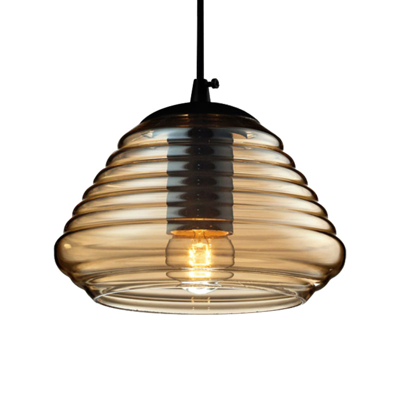 Bowl/Cylindrical/Saucer Shape Pendant Lamp Modernist Clear/Amber Ruffle Glass Black Hanging Light Fixture Clearhalo 'Ceiling Lights' 'Glass shade' 'Glass' 'Modern Pendants' 'Modern' 'Pendant Lights' 'Pendants' Lighting' 612995