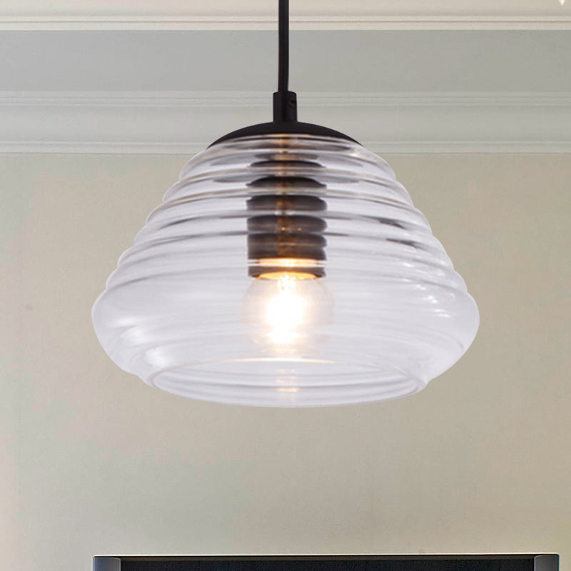 Bowl/Cylindrical/Saucer Shape Pendant Lamp Modernist Clear/Amber Ruffle Glass Black Hanging Light Fixture Clear Bowl Clearhalo 'Ceiling Lights' 'Glass shade' 'Glass' 'Modern Pendants' 'Modern' 'Pendant Lights' 'Pendants' Lighting' 612999