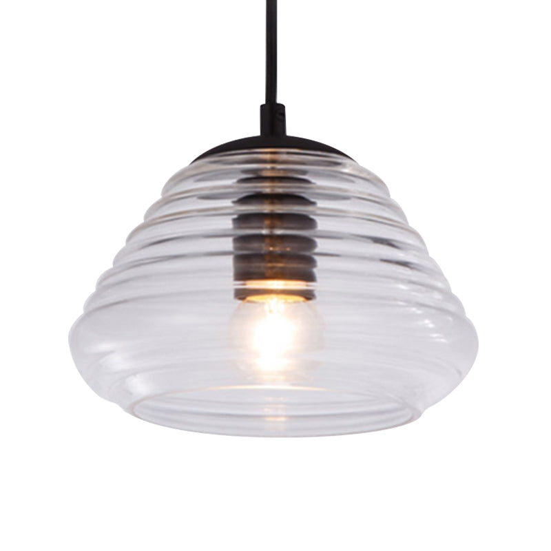 Bowl/Cylindrical/Saucer Shape Pendant Lamp Modernist Clear/Amber Ruffle Glass Black Hanging Light Fixture Clearhalo 'Ceiling Lights' 'Glass shade' 'Glass' 'Modern Pendants' 'Modern' 'Pendant Lights' 'Pendants' Lighting' 613000