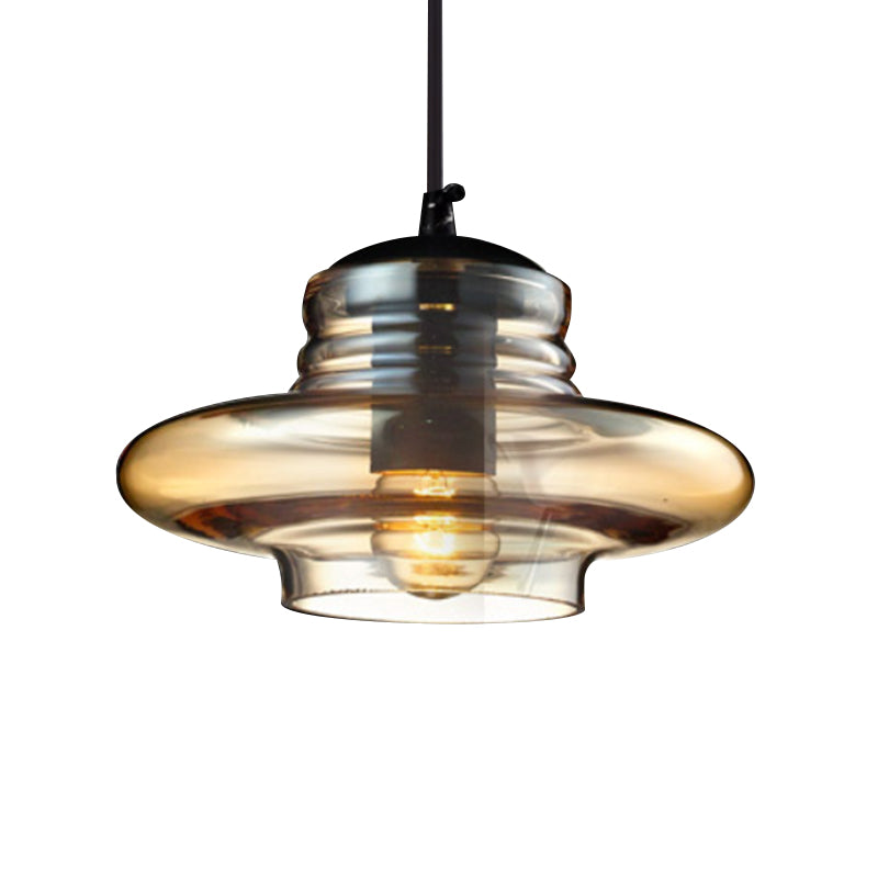 Bowl/Cylindrical/Saucer Shape Pendant Lamp Modernist Clear/Amber Ruffle Glass Black Hanging Light Fixture Clearhalo 'Ceiling Lights' 'Glass shade' 'Glass' 'Modern Pendants' 'Modern' 'Pendant Lights' 'Pendants' Lighting' 613004