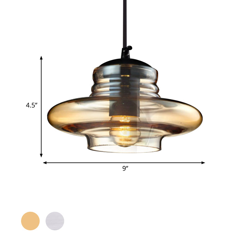 Bowl/Cylindrical/Saucer Shape Pendant Lamp Modernist Clear/Amber Ruffle Glass Black Hanging Light Fixture Clearhalo 'Ceiling Lights' 'Glass shade' 'Glass' 'Modern Pendants' 'Modern' 'Pendant Lights' 'Pendants' Lighting' 613005