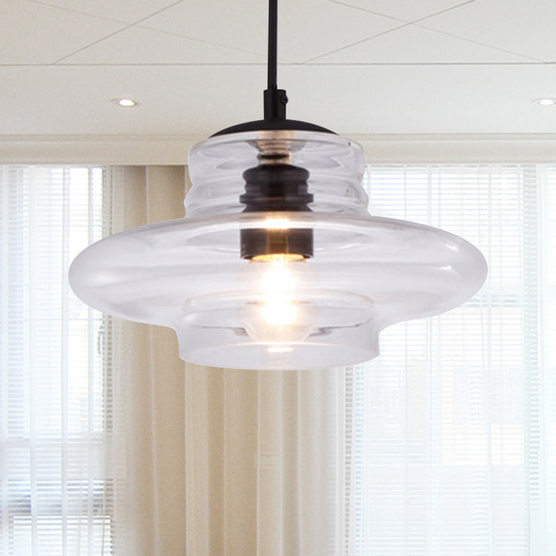 Bowl/Cylindrical/Saucer Shape Pendant Lamp Modernist Clear/Amber Ruffle Glass Black Hanging Light Fixture Clearhalo 'Ceiling Lights' 'Glass shade' 'Glass' 'Modern Pendants' 'Modern' 'Pendant Lights' 'Pendants' Lighting' 613008