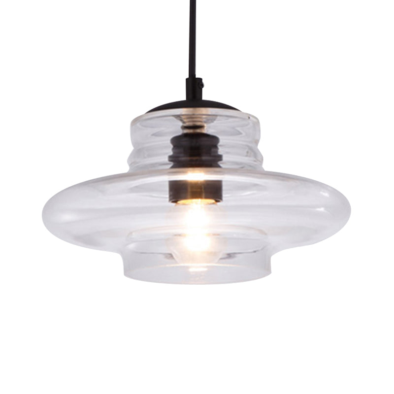 Bowl/Cylindrical/Saucer Shape Pendant Lamp Modernist Clear/Amber Ruffle Glass Black Hanging Light Fixture Clearhalo 'Ceiling Lights' 'Glass shade' 'Glass' 'Modern Pendants' 'Modern' 'Pendant Lights' 'Pendants' Lighting' 613009