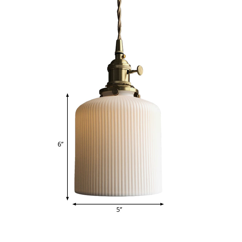 Ellipsoidal/Cylinder/Global Dining Room Pendant Lamp Ribbed Glass 1 Light Modern Hanging Light Kit in Ivory Clearhalo 'Ceiling Lights' 'Glass shade' 'Glass' 'Modern Pendants' 'Modern' 'Pendant Lights' 'Pendants' Lighting' 613014