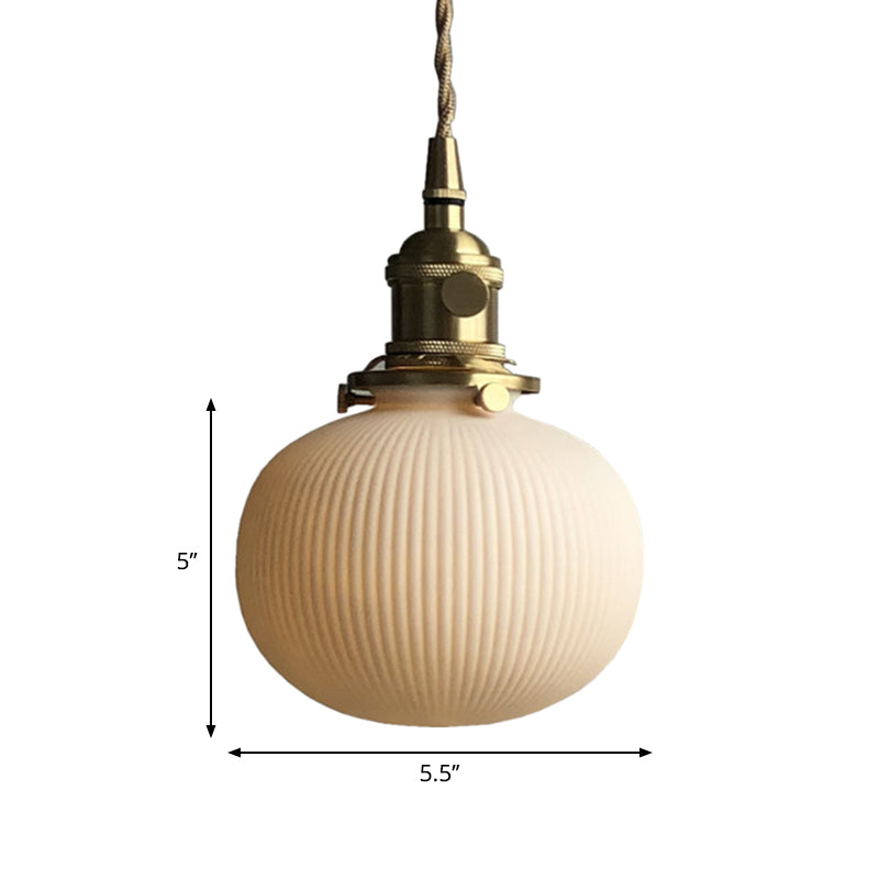 Ellipsoidal/Cylinder/Global Dining Room Pendant Lamp Ribbed Glass 1 Light Modern Hanging Light Kit in Ivory Clearhalo 'Ceiling Lights' 'Glass shade' 'Glass' 'Modern Pendants' 'Modern' 'Pendant Lights' 'Pendants' Lighting' 613019