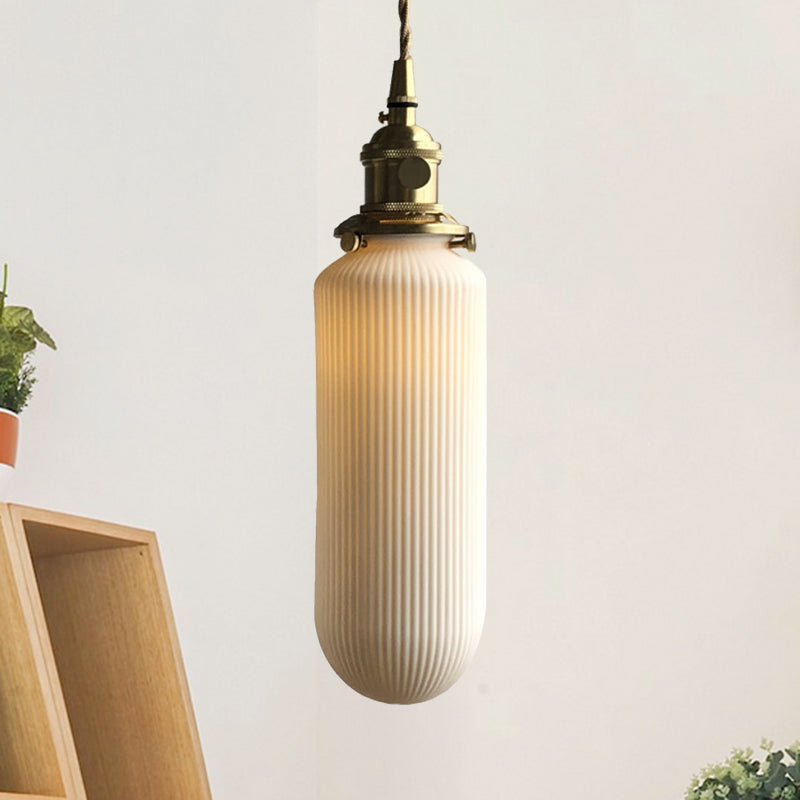 Ellipsoidal/Cylinder/Global Dining Room Pendant Lamp Ribbed Glass 1 Light Modern Hanging Light Kit in Ivory Ivory Ellipsoidal Clearhalo 'Ceiling Lights' 'Glass shade' 'Glass' 'Modern Pendants' 'Modern' 'Pendant Lights' 'Pendants' Lighting' 613020