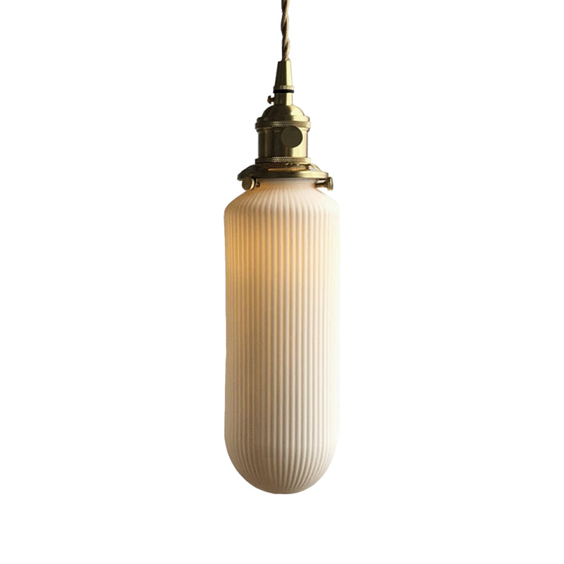 Ellipsoidal/Cylinder/Global Dining Room Pendant Lamp Ribbed Glass 1 Light Modern Hanging Light Kit in Ivory Clearhalo 'Ceiling Lights' 'Glass shade' 'Glass' 'Modern Pendants' 'Modern' 'Pendant Lights' 'Pendants' Lighting' 613023