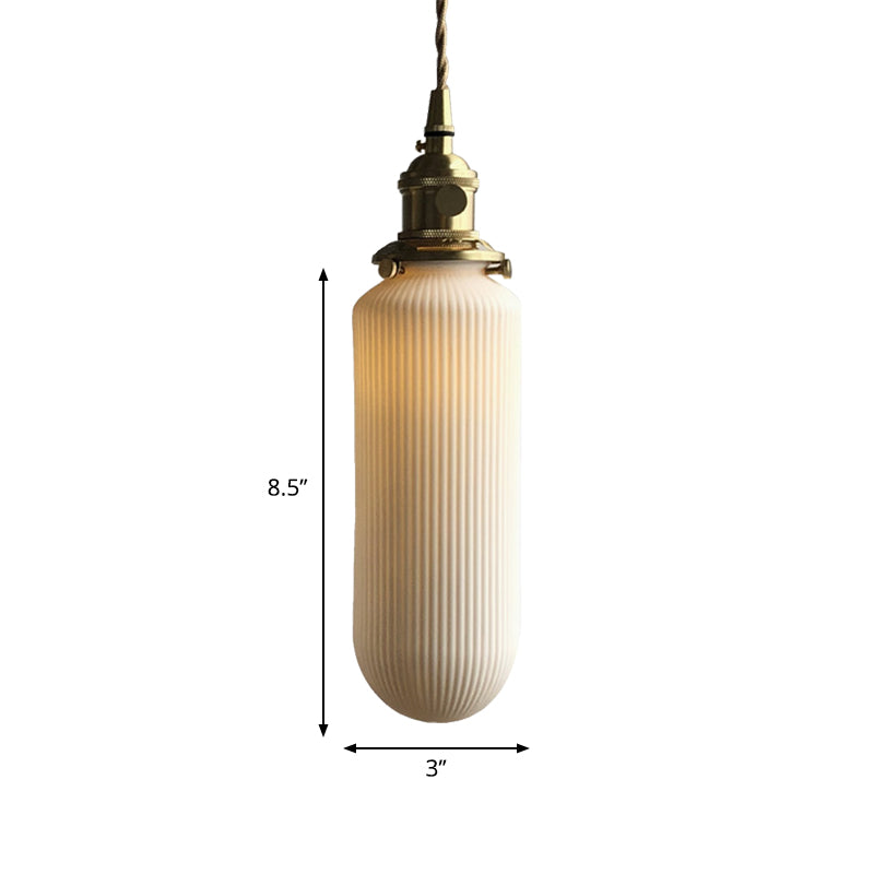 Ellipsoidal/Cylinder/Global Dining Room Pendant Lamp Ribbed Glass 1 Light Modern Hanging Light Kit in Ivory Clearhalo 'Ceiling Lights' 'Glass shade' 'Glass' 'Modern Pendants' 'Modern' 'Pendant Lights' 'Pendants' Lighting' 613024