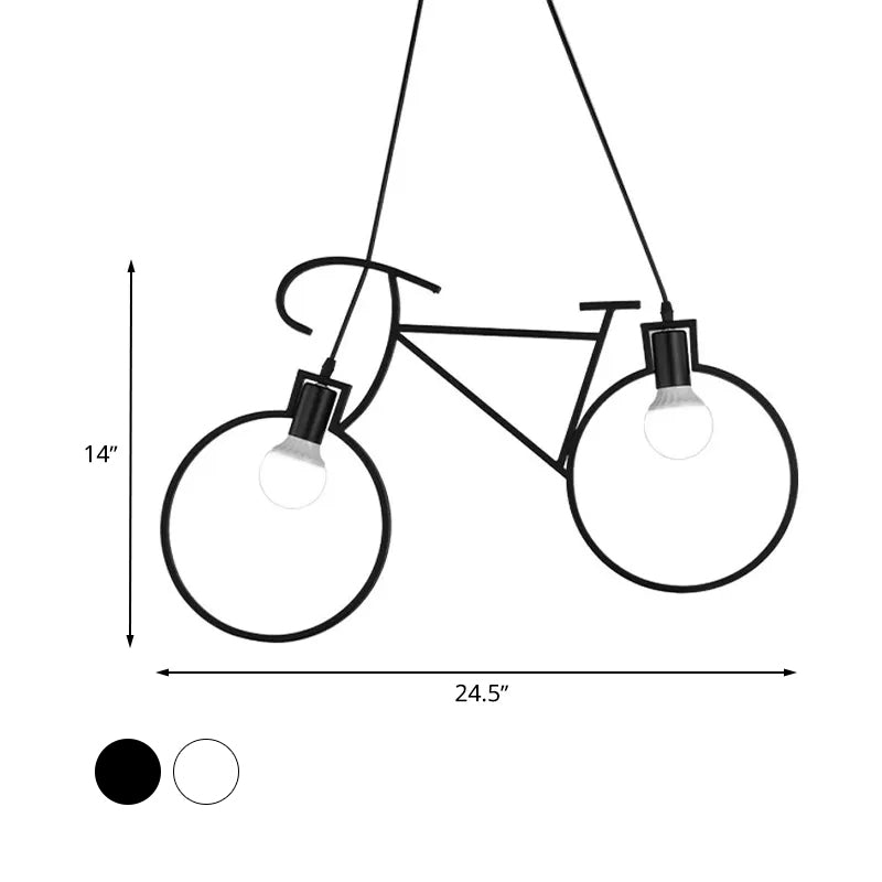 2 Bulbs Metal Pendant Light Fixture Industrial Style Black/White Bicycle Indoor Hanging Lamp with Wire Frame Clearhalo 'Art Deco Pendants' 'Black' 'Cast Iron' 'Ceiling Lights' 'Ceramic' 'Crystal' 'Industrial Pendants' 'Industrial' 'Metal' 'Middle Century Pendants' 'Pendant Lights' 'Pendants' 'Rustic Pendants' 'Tiffany' Lighting' 613035