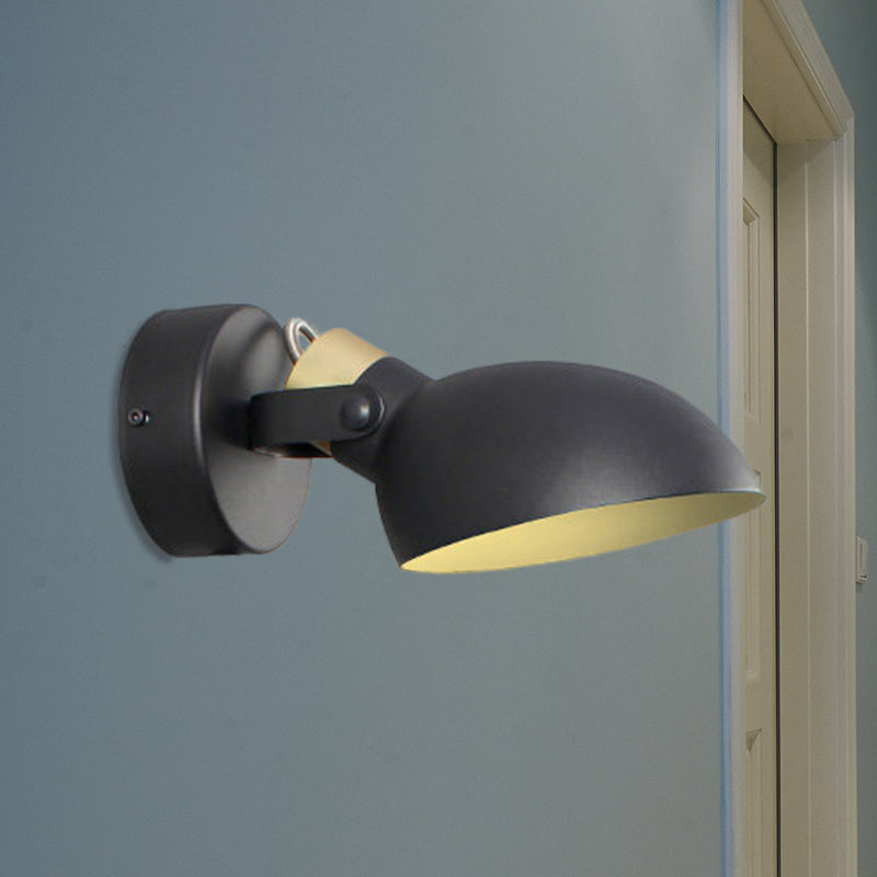 Bowl Shade Metallic Wall Sconce Light Contemporary 1 Light Black/White Finish Wall Lamp for Bedroom Black Clearhalo 'Cast Iron' 'Glass' 'Industrial' 'Modern wall lights' 'Modern' 'Tiffany' 'Traditional wall lights' 'Wall Lamps & Sconces' 'Wall Lights' Lighting' 613040