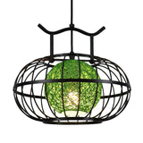 Metal Pumpkin Cage Hanging Pendant Light with Inner Rattan Ball Shade Asian Style 1 Light Suspension Lamp in Red/Yellow Clearhalo 'Ceiling Lights' 'Modern Pendants' 'Modern' 'Pendant Lights' 'Pendants' Lighting' 613095