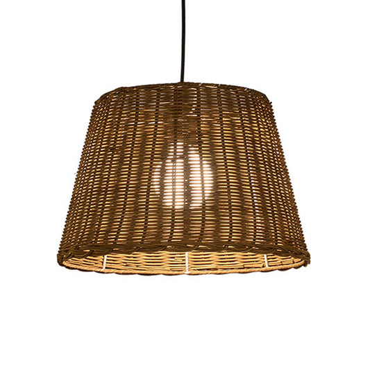 Bucket Shade Hanging Ceiling Light Asian Style Rattan 9.5"/13" Width 1 Light Pendant Lamp in Beige for Dining Room Clearhalo 'Ceiling Lights' 'Pendant Lights' 'Pendants' Lighting' 613113