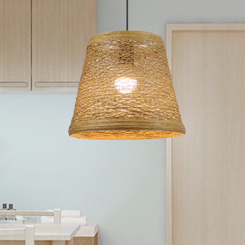 Rattan Fiber Conic Hanging Lighting Country Style 1/3-Head Beige Pendant Lamp over Dining Table Clearhalo 'Ceiling Lights' 'Pendant Lights' 'Pendants' Lighting' 613117