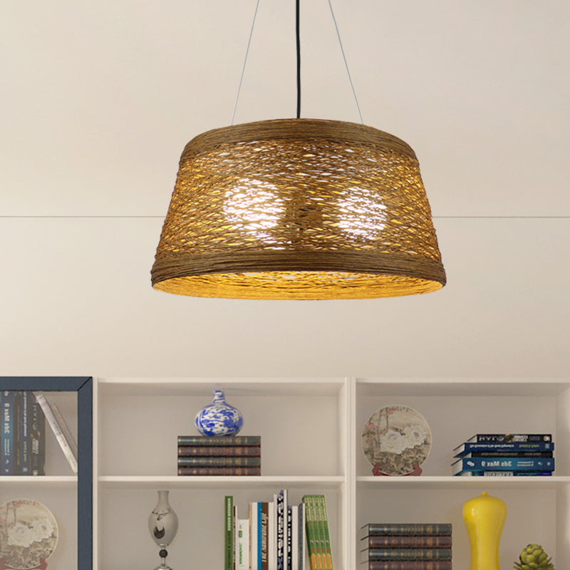 Rattan Fiber Conic Hanging Lighting Country Style 1/3-Head Beige Pendant Lamp over Dining Table Clearhalo 'Ceiling Lights' 'Pendant Lights' 'Pendants' Lighting' 613122