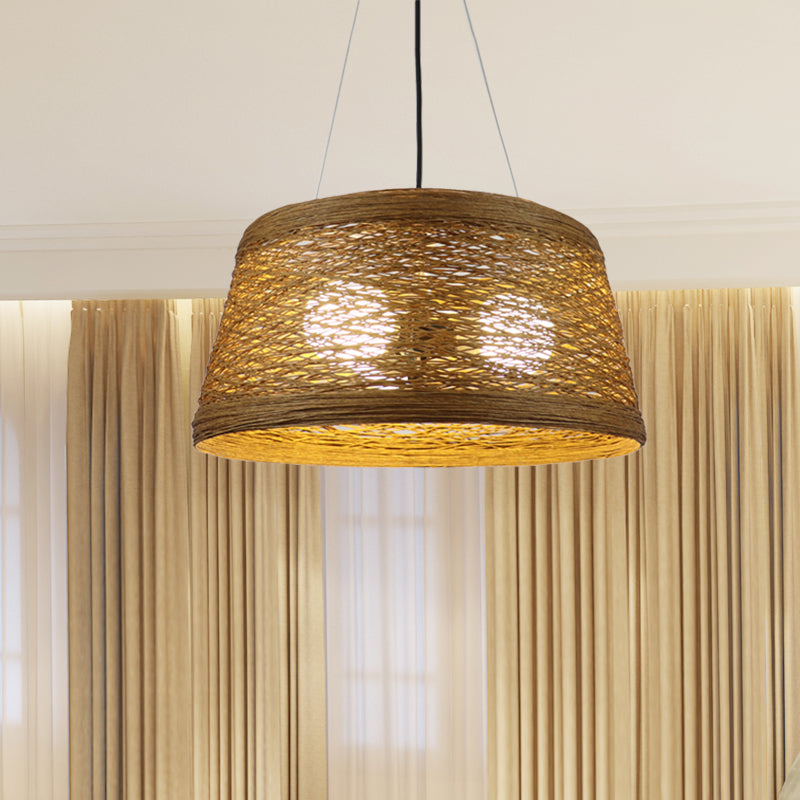 Rattan Fiber Conic Hanging Lighting Country Style 1/3-Head Beige Pendant Lamp over Dining Table Clearhalo 'Ceiling Lights' 'Pendant Lights' 'Pendants' Lighting' 613123