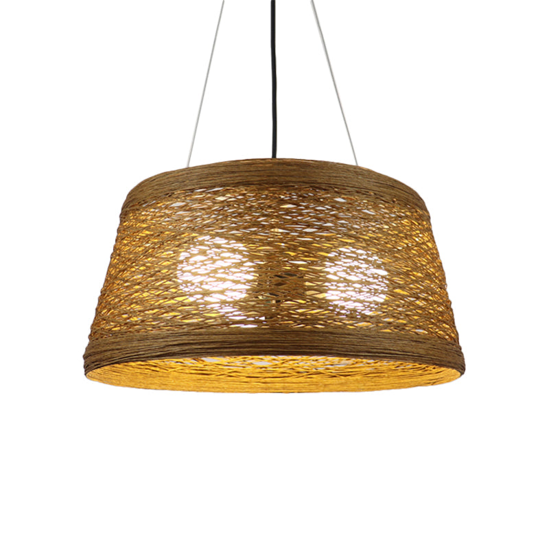 Rattan Fiber Conic Hanging Lighting Country Style 1/3-Head Beige Pendant Lamp over Dining Table Clearhalo 'Ceiling Lights' 'Pendant Lights' 'Pendants' Lighting' 613124