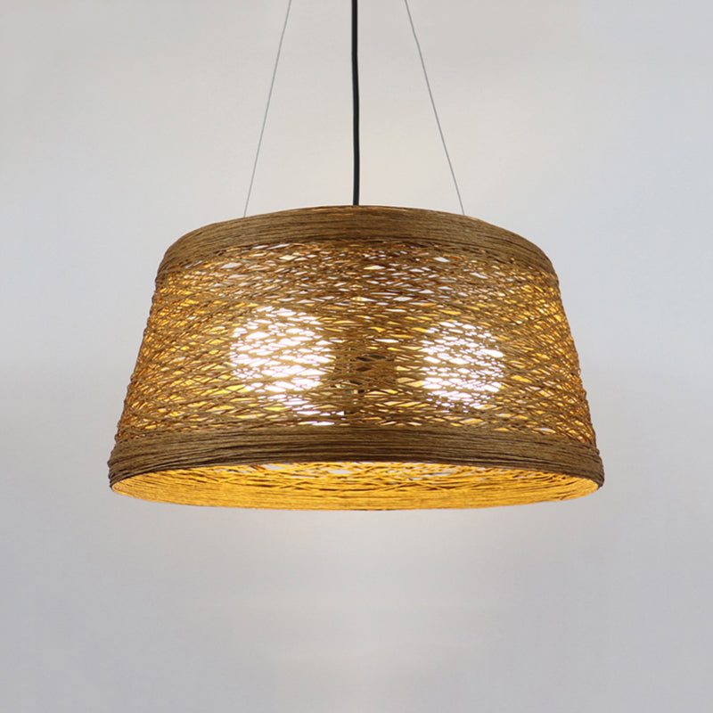 Rattan Fiber Conic Hanging Lighting Country Style 1/3-Head Beige Pendant Lamp over Dining Table Clearhalo 'Ceiling Lights' 'Pendant Lights' 'Pendants' Lighting' 613125