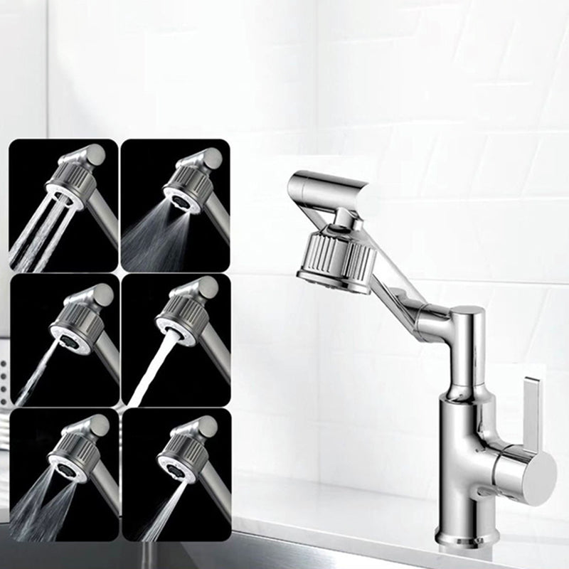Contemporary Style Faucets One Lever Handles Vessel Sink Faucets Silver Clearhalo 'Bathroom Remodel & Bathroom Fixtures' 'Bathroom Sink Faucets' 'Bathroom Sinks & Faucet Components' 'bathroom_sink_faucets' 'Home Improvement' 'home_improvement' 'home_improvement_bathroom_sink_faucets' 6131495