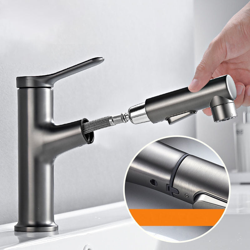 Pull-out Simple Bathroom Sink Faucet 1 Hole Single Handle Faucet Clearhalo 'Bathroom Remodel & Bathroom Fixtures' 'Bathroom Sink Faucets' 'Bathroom Sinks & Faucet Components' 'bathroom_sink_faucets' 'Home Improvement' 'home_improvement' 'home_improvement_bathroom_sink_faucets' 6131558