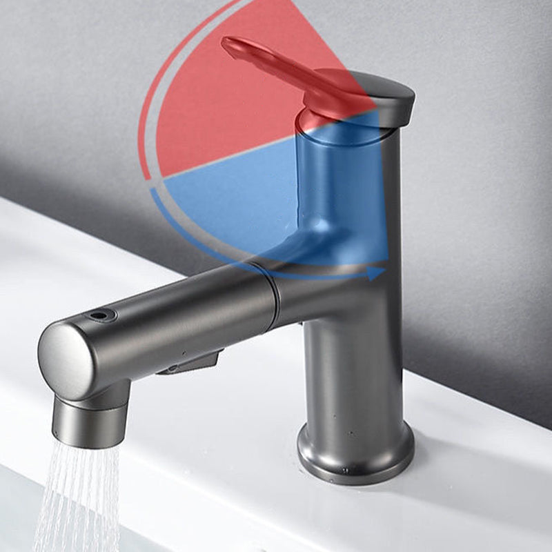 Pull-out Simple Bathroom Sink Faucet 1 Hole Single Handle Faucet Clearhalo 'Bathroom Remodel & Bathroom Fixtures' 'Bathroom Sink Faucets' 'Bathroom Sinks & Faucet Components' 'bathroom_sink_faucets' 'Home Improvement' 'home_improvement' 'home_improvement_bathroom_sink_faucets' 6131568