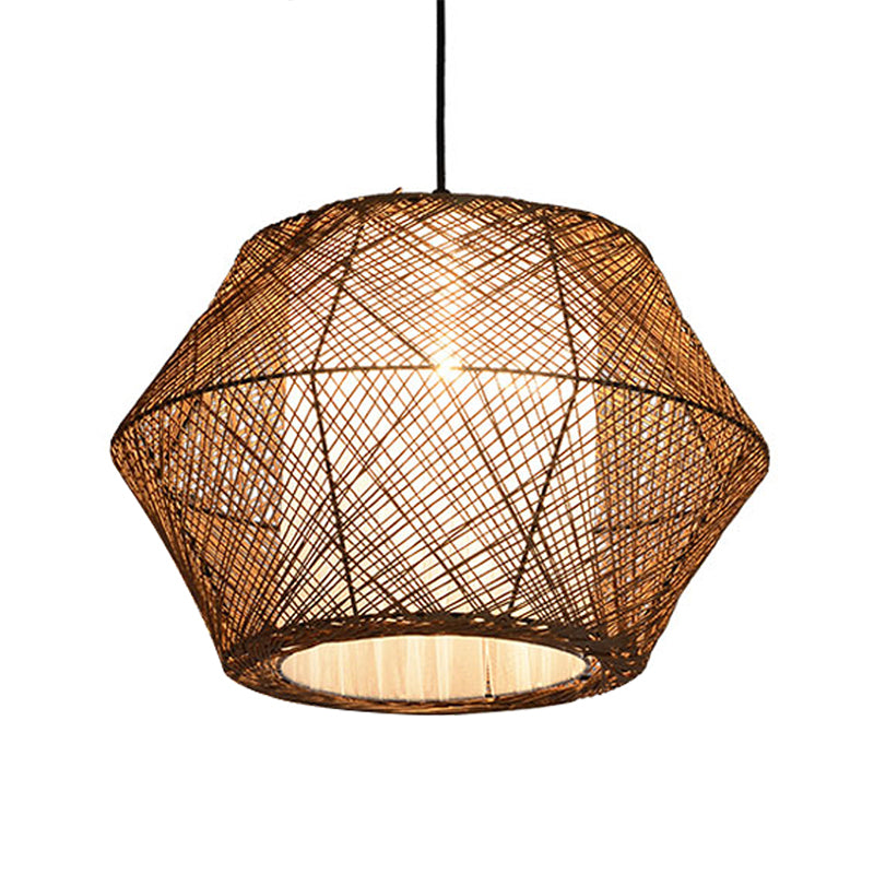 Handmade Ceiling Pendant Light with Geometric Shade Asian Style Rattan Fiber 1 Light Beige Suspended Lamp Clearhalo 'Ceiling Lights' 'Modern Pendants' 'Modern' 'Pendant Lights' 'Pendants' Lighting' 613199