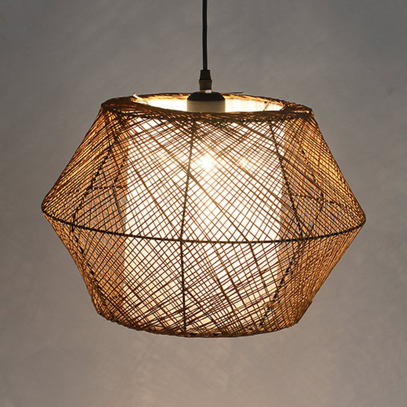 Handmade Ceiling Pendant Light with Geometric Shade Asian Style Rattan Fiber 1 Light Beige Suspended Lamp Clearhalo 'Ceiling Lights' 'Modern Pendants' 'Modern' 'Pendant Lights' 'Pendants' Lighting' 613200