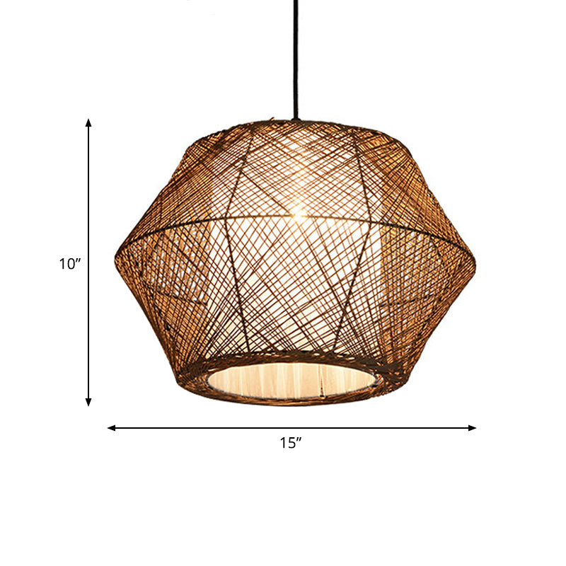 Handmade Ceiling Pendant Light with Geometric Shade Asian Style Rattan Fiber 1 Light Beige Suspended Lamp Clearhalo 'Ceiling Lights' 'Modern Pendants' 'Modern' 'Pendant Lights' 'Pendants' Lighting' 613201