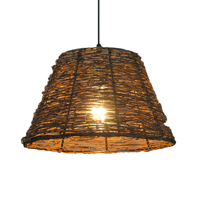 1 Bulb Restaurant Hanging Pendant Light with Conic Rattan Shade Asian Style Beige/Brown Ceiling Lighting Clearhalo 'Ceiling Lights' 'Pendant Lights' 'Pendants' Lighting' 613280