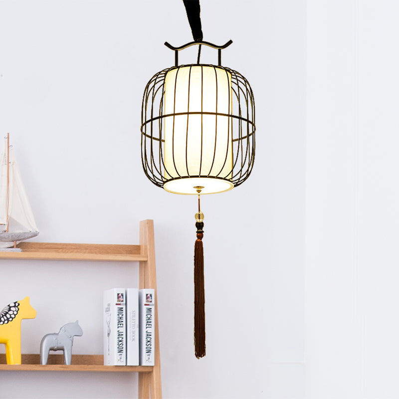 1 Head Indoor Pendant Lamp with Cylinder Bamboo Shade Chinese Style Black/Gold Hanging Fixture Clearhalo 'Ceiling Lights' 'Modern Pendants' 'Modern' 'Pendant Lights' 'Pendants' Lighting' 613310