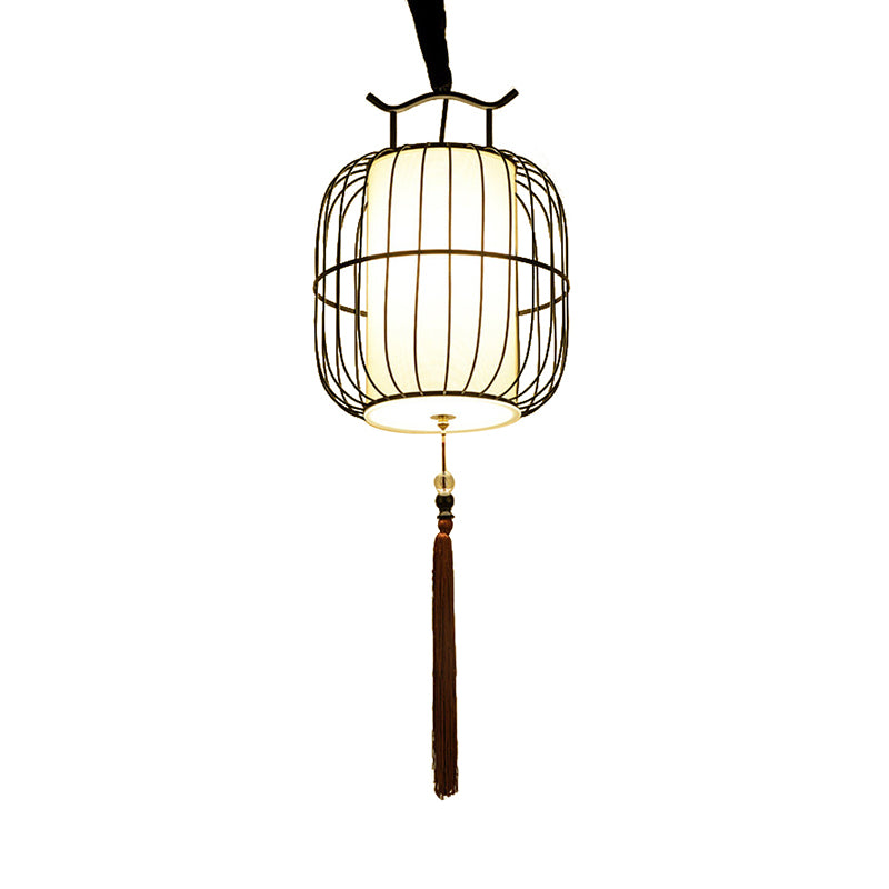 1 Head Indoor Pendant Lamp with Cylinder Bamboo Shade Chinese Style Black/Gold Hanging Fixture Clearhalo 'Ceiling Lights' 'Modern Pendants' 'Modern' 'Pendant Lights' 'Pendants' Lighting' 613311
