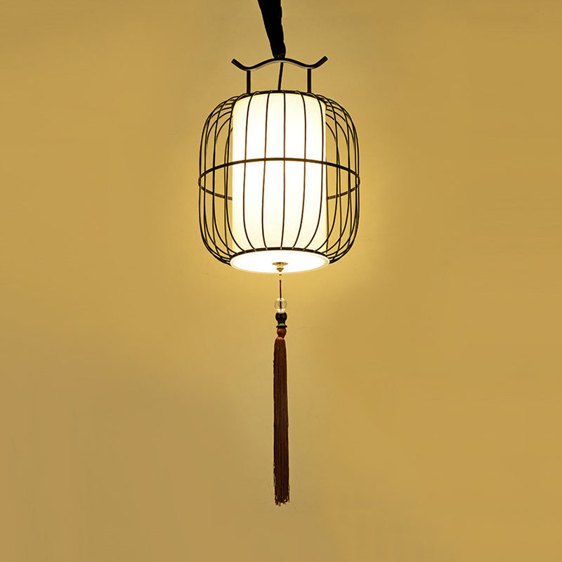 1 Head Indoor Pendant Lamp with Cylinder Bamboo Shade Chinese Style Black/Gold Hanging Fixture Clearhalo 'Ceiling Lights' 'Modern Pendants' 'Modern' 'Pendant Lights' 'Pendants' Lighting' 613312