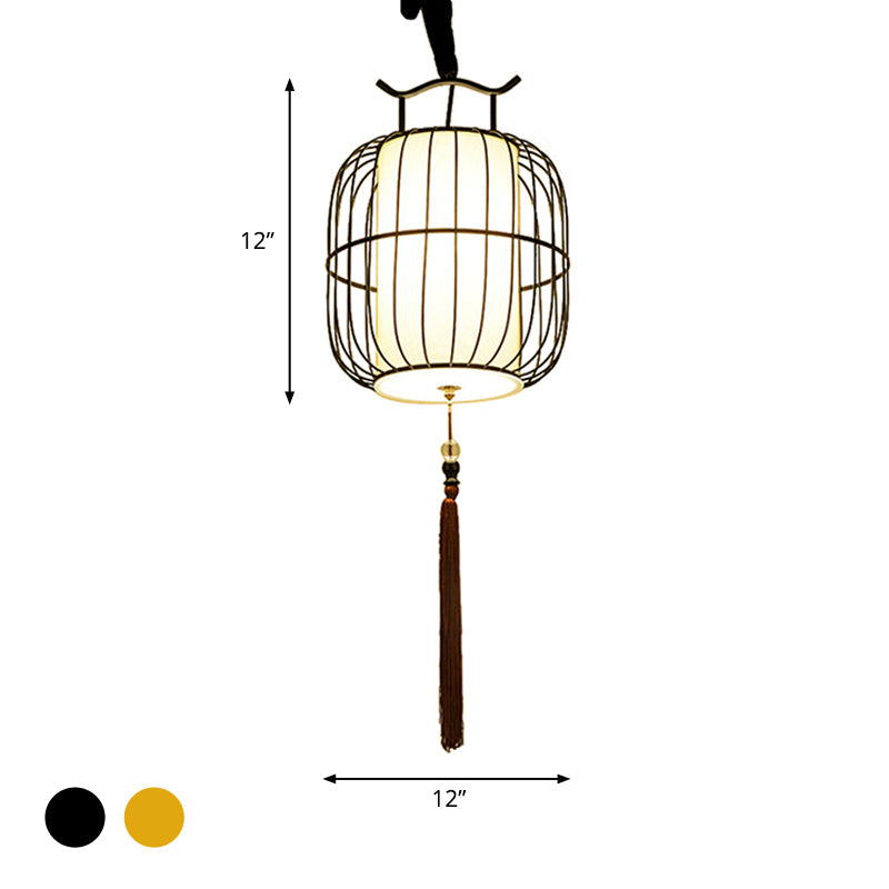 1 Head Indoor Pendant Lamp with Cylinder Bamboo Shade Chinese Style Black/Gold Hanging Fixture Clearhalo 'Ceiling Lights' 'Modern Pendants' 'Modern' 'Pendant Lights' 'Pendants' Lighting' 613313