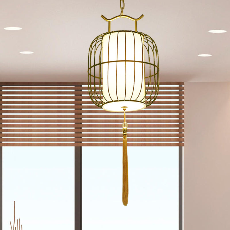 1 Head Indoor Pendant Lamp with Cylinder Bamboo Shade Chinese Style Black/Gold Hanging Fixture Clearhalo 'Ceiling Lights' 'Modern Pendants' 'Modern' 'Pendant Lights' 'Pendants' Lighting' 613315