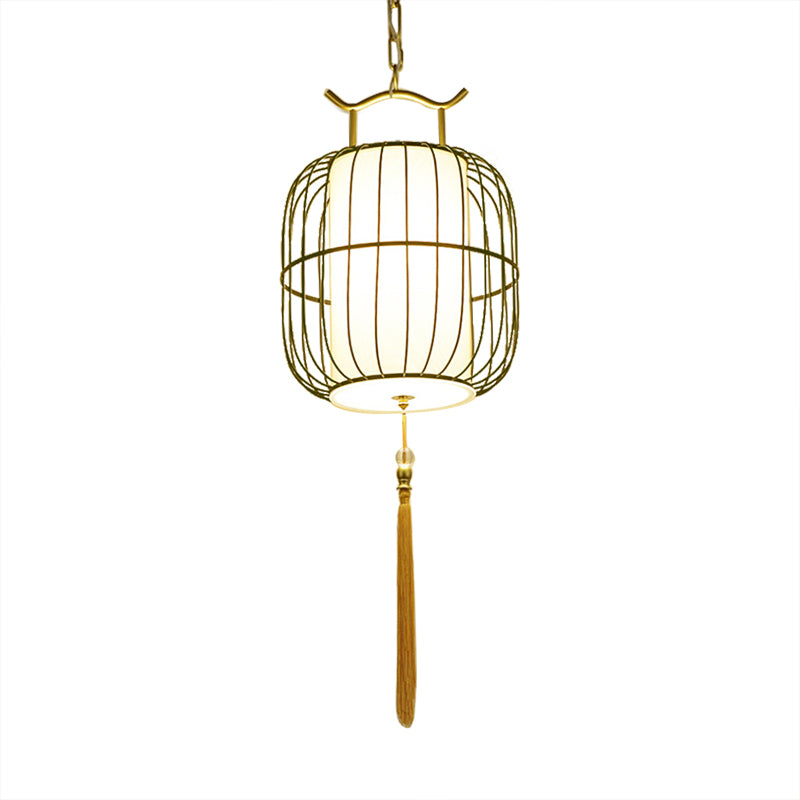 1 Head Indoor Pendant Lamp with Cylinder Bamboo Shade Chinese Style Black/Gold Hanging Fixture Clearhalo 'Ceiling Lights' 'Modern Pendants' 'Modern' 'Pendant Lights' 'Pendants' Lighting' 613316