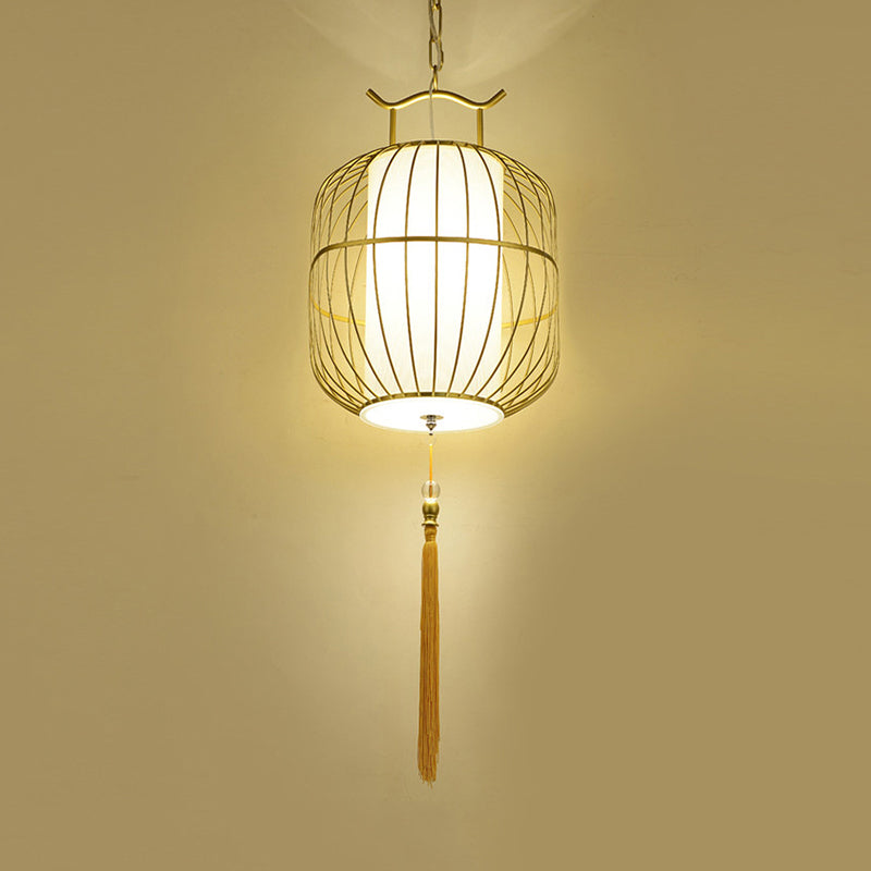 1 Head Indoor Pendant Lamp with Cylinder Bamboo Shade Chinese Style Black/Gold Hanging Fixture Clearhalo 'Ceiling Lights' 'Modern Pendants' 'Modern' 'Pendant Lights' 'Pendants' Lighting' 613317