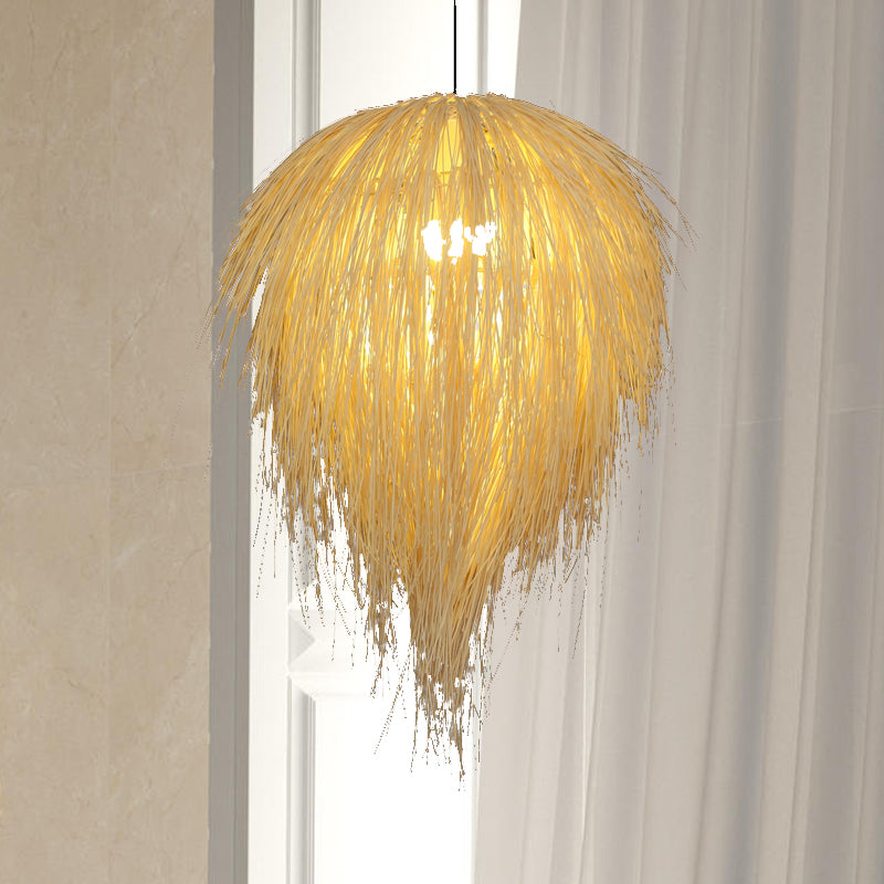 16"/19.5" W Tapered Hanging Light Modern Style Rattan 1 Head Pendant Lamp in Beige for Restaurant Clearhalo 'Ceiling Lights' 'Pendant Lights' 'Pendants' Lighting' 613333